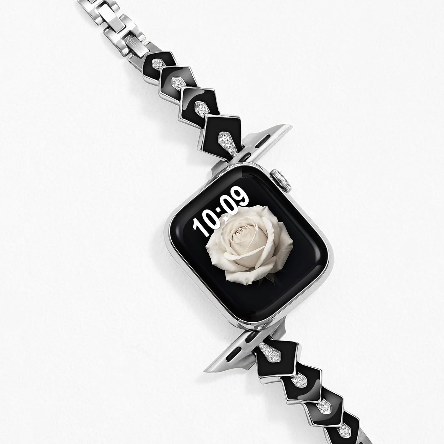 Nereides Enamel Style Strap Compatible with Apple Watch Strap 42mm 41mm 40mm 38mm, Elegant Bracelet Band for iWatch Series 11/10/9/8/7/6/5/4/SE/SE2/SE3/3/2/1 (Silver)