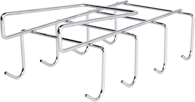 Under Shelf Cabinet Mug Rack | Cupboard Storage Saver & Holder | Chrome Rack with Hanging Hooks for Mugs | Kitchen Drinkware Organiser | M&W (Small)