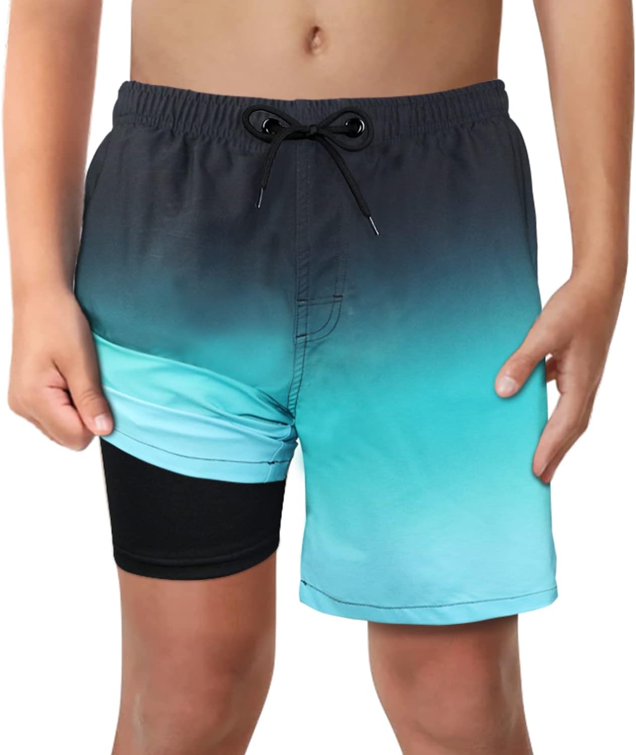 Boys Swim Trunks with Compression Liner Comfortable Anti-Chafe Swimming Shorts Stretchy UPF Quick Dry Size 3T-20