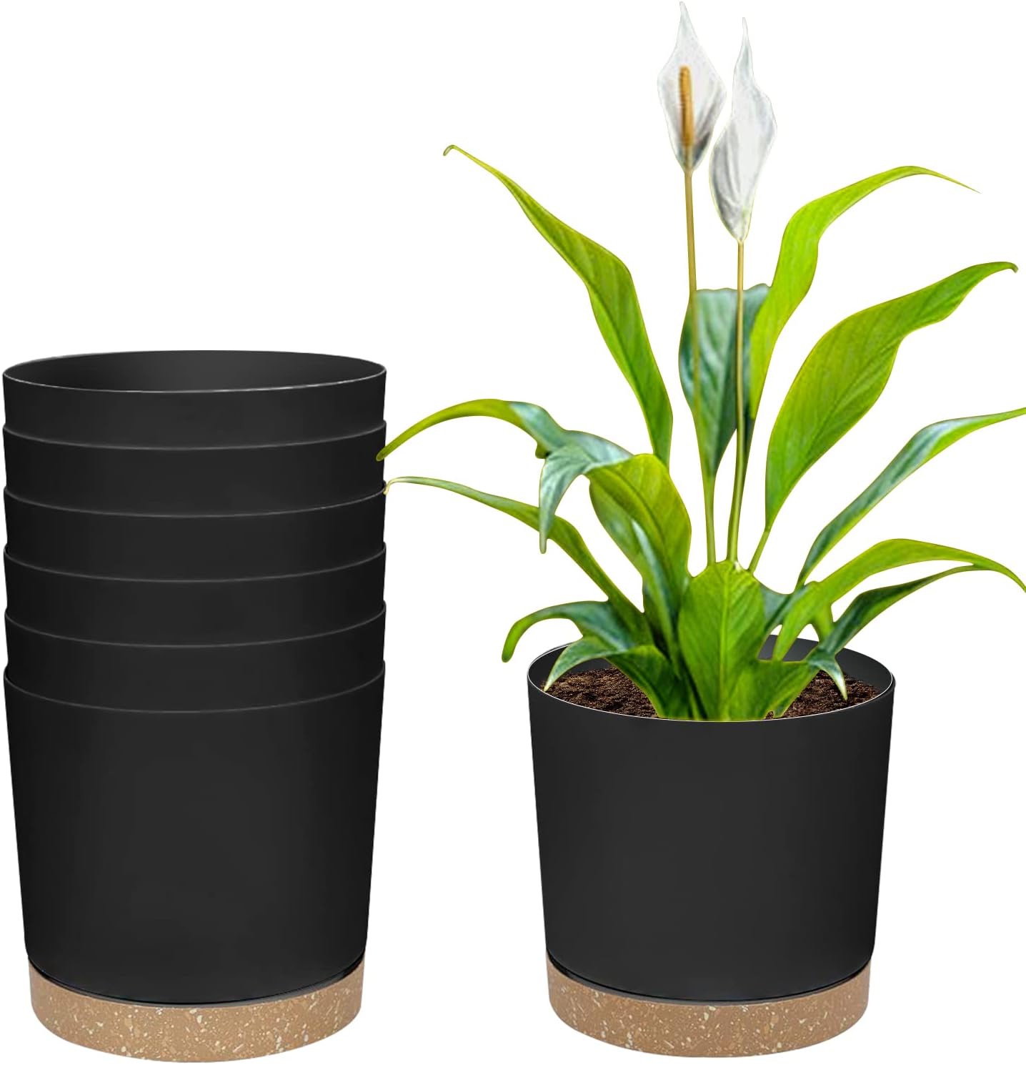 ZMTECH 16.5cm Plant Pots, Modern Planters with Drainage Holes and Detachable Saucer