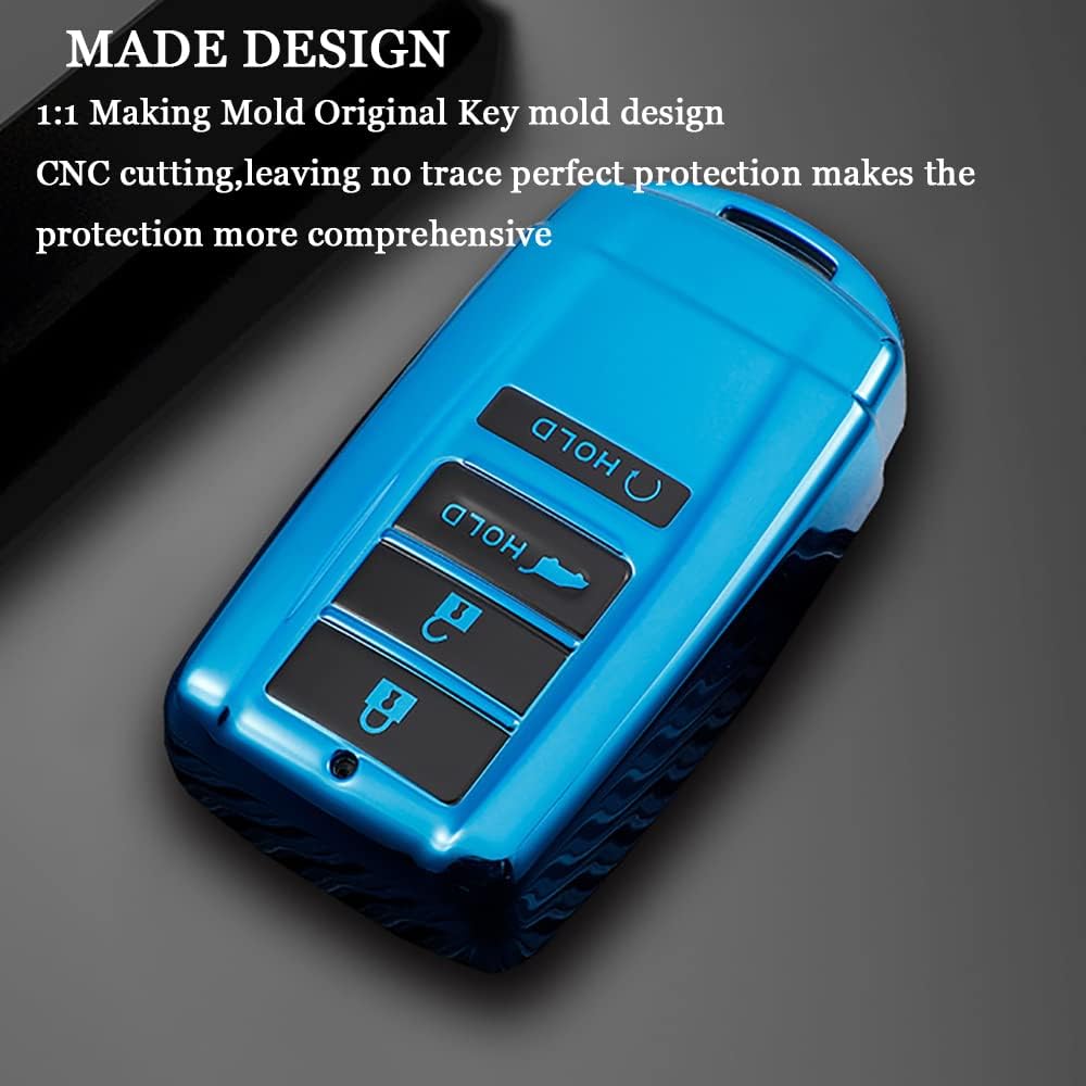 HIBEYO TPU Key Fob Cover for Honda Acura RDX CDX RLX TLX-L ILX TLX MX NSX IL RL ZDX with Keychains 4Buttons Smart Car Key Case Shell for Honda Accessories -Blue