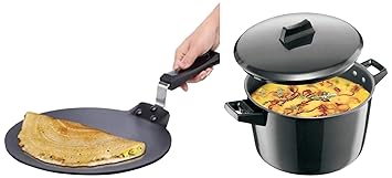 Hawkins Futura Non Stick Dosa Tawa, 33cm, Black & Futura Hard Anodised Cook-n-Serve Bowl, 5 litres, Black Combo