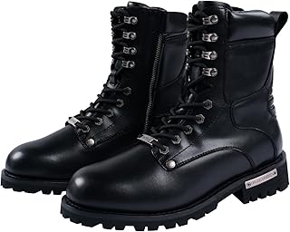 Men's Motorcycle Boot For Riding PU Leather Combat Boots For Men Waterproof Biker Boots with Lace-Up Side Zipper