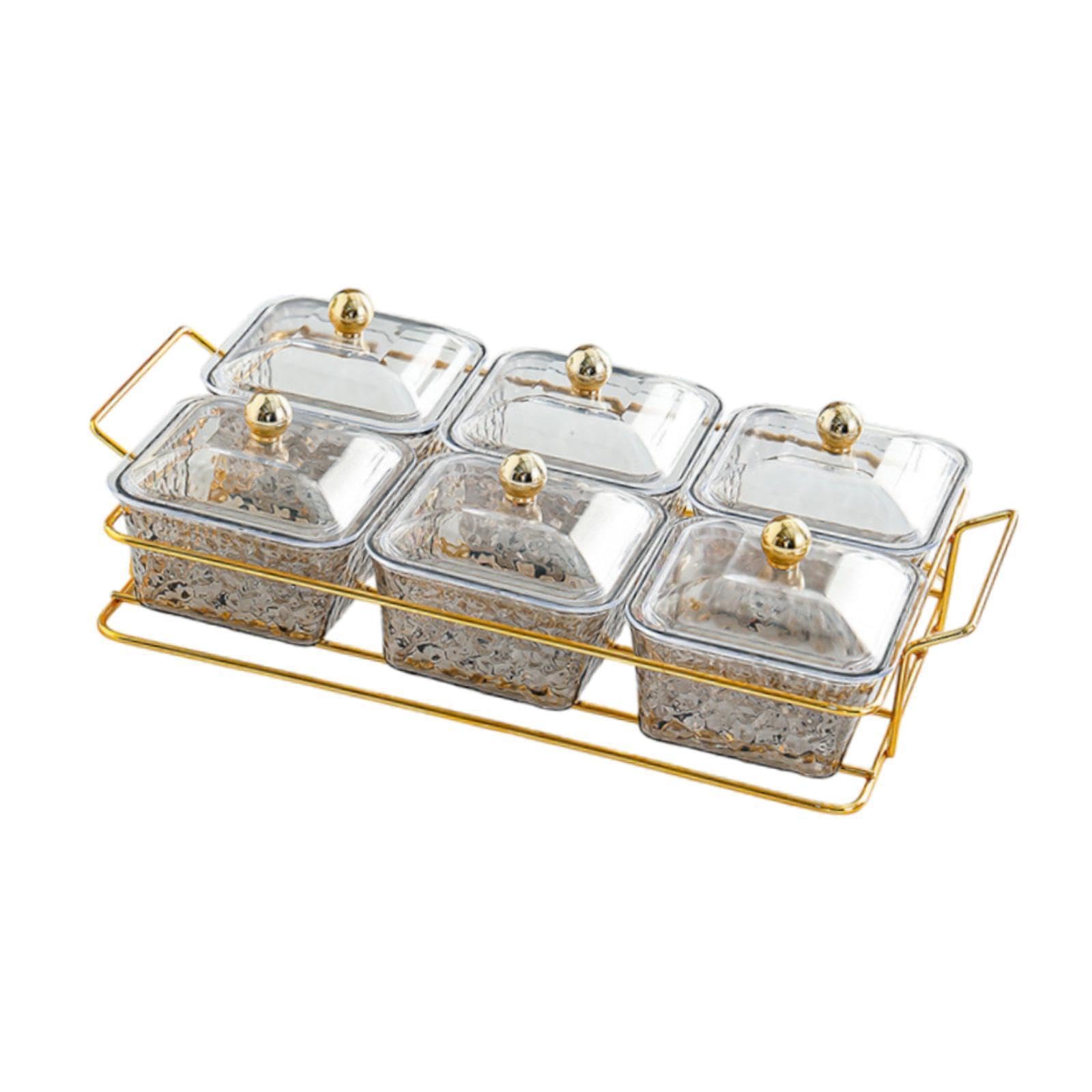 PIXZCSA Appetizer Serving Tray With Stand Snack Dishes Multi Grids Divided Serving Container Candy Dish Platter Living Room, 6 Girds