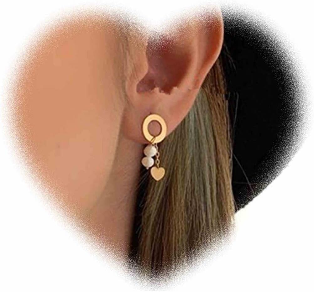 W WEILIRIAN Boho Pearl Drop Earrings Pearl Dangle Earrings Hollow Circle Earrings Love Heart Earrings Gold Hoop Earrings Jewelry for Women and Girls Gifts