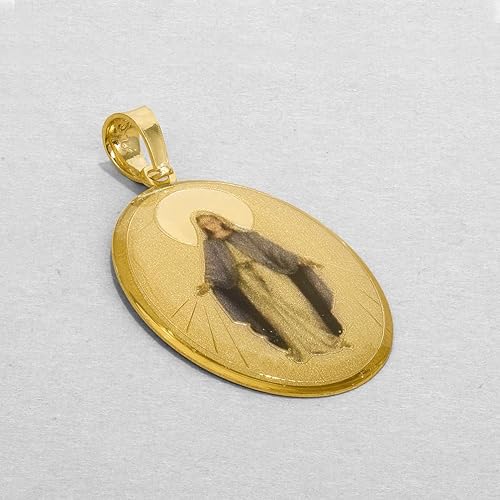 Miniatura 4 de Jewelry America Colgante de oro amarillo de 14 k con diseño de medallón milagroso de la Virgen María, Esmalte