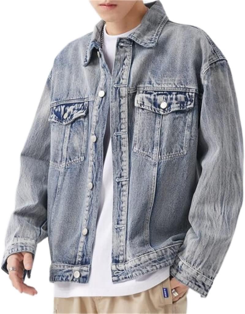 Multi-pocket Jacket Denim Men's Trendy Spring And Autumn Tops Early Old Washed Jackets(M code)