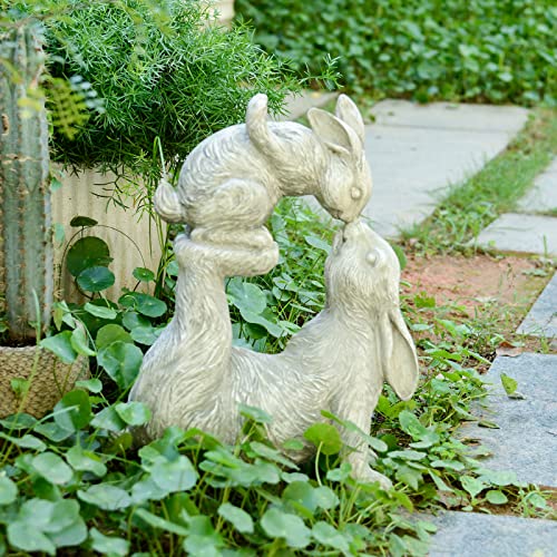 Newman House Studio Garden Statues Kissing Bunny Sulpture - Garden Décor Rabbit Collectible Figurines Yard Decorations Outdoor 11.8" L X 4.8" W X 14.6" H #TOP3
