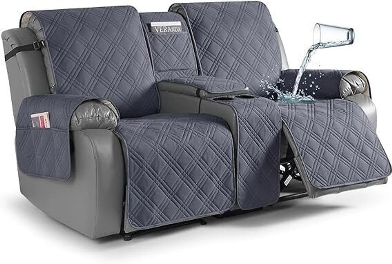 Waterproof Recliner Sofa Cover Loveseat Recliner Reversible Quilted Furniture Protector Anti-Slip Washable Sofa Cover with Armrest Protection for Fabric Recliners (Dark Grey, 2 Seater)-image-19