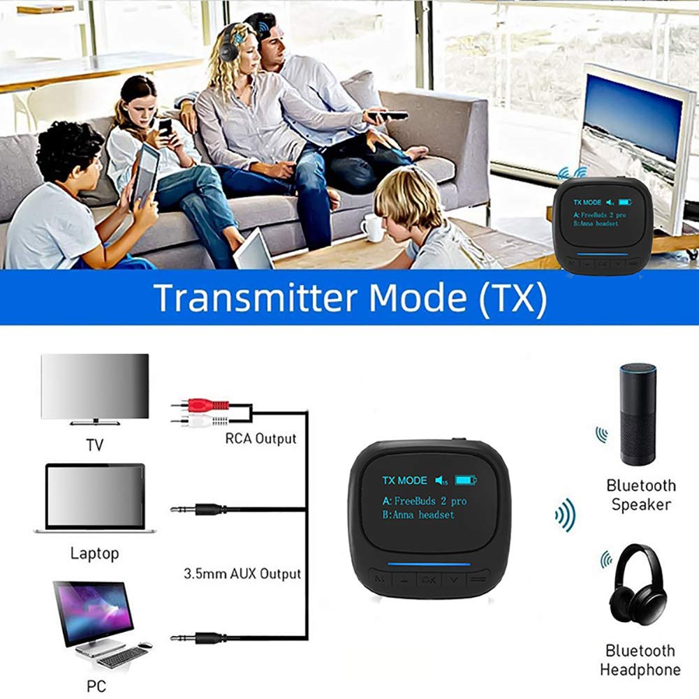 RSGK Trasmettitore E Ricevitore Bluetooth 5.0, Display OLED Audio da 3,5 Mm Adattatore Audio AUX RCA Bluetooth da 3,5 Mm, con TV, PC, Smartphone, Auto
