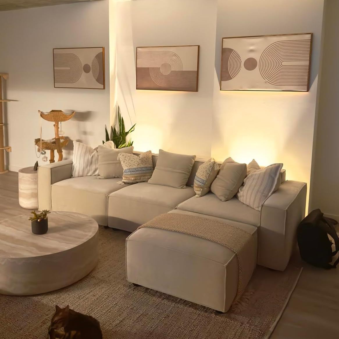 Acanva Luxury Modular Sectional Sofa Set, Cream L-Shape