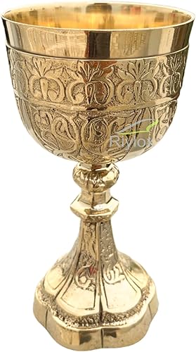 Miniatura 2 de Riylox Cáliz de vino medieval hecho a mano gótico copa de comunión dorada del rey Arturo, latón macizo Vintage Beber Royal Fantasy Glass Hecho a