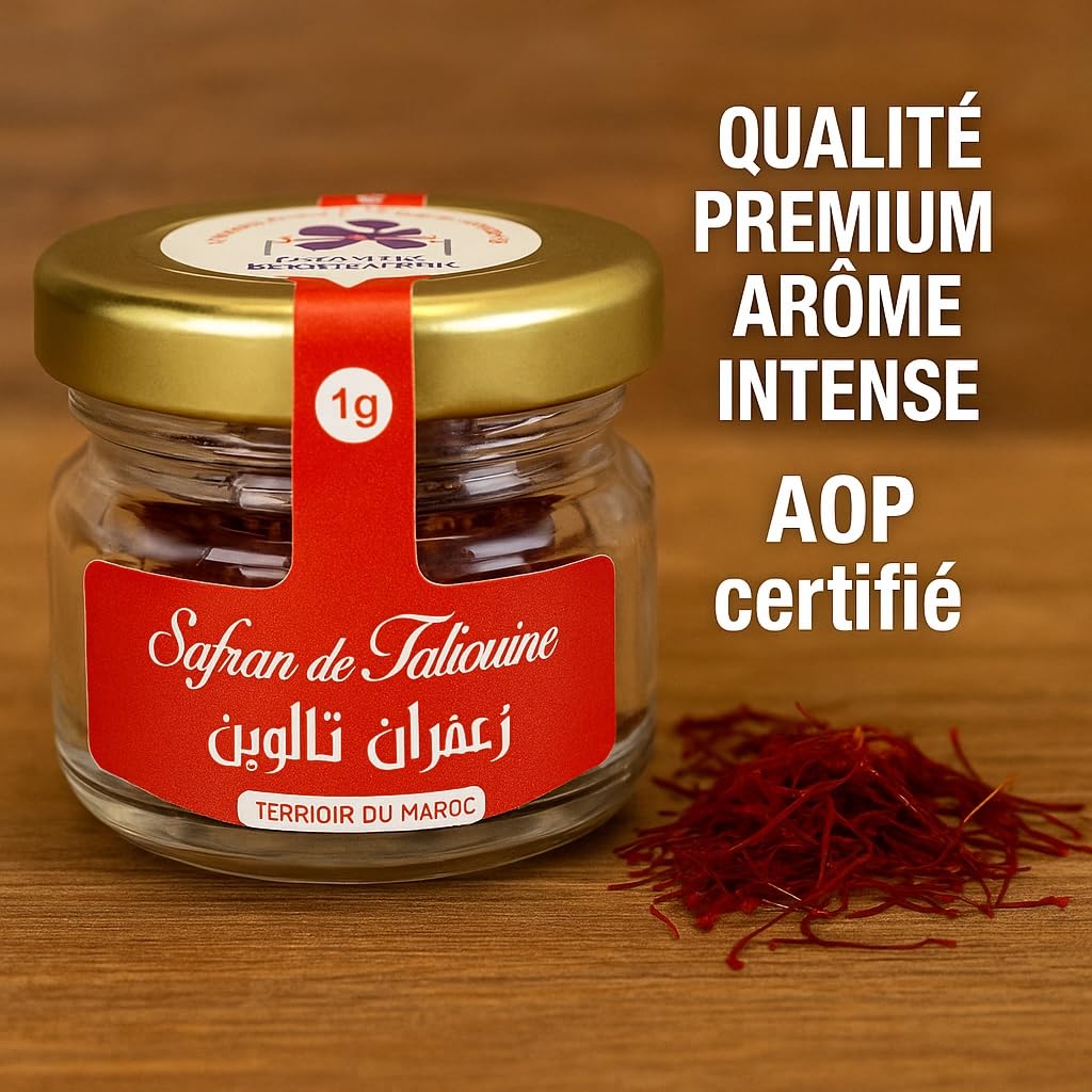 Safran de Taliouine AOP Maroc 2x1g – Pistils 100% Pur – Épice Premium – Récolté à la Main – Qualité Supérieure Cuisine & Gastronomie
