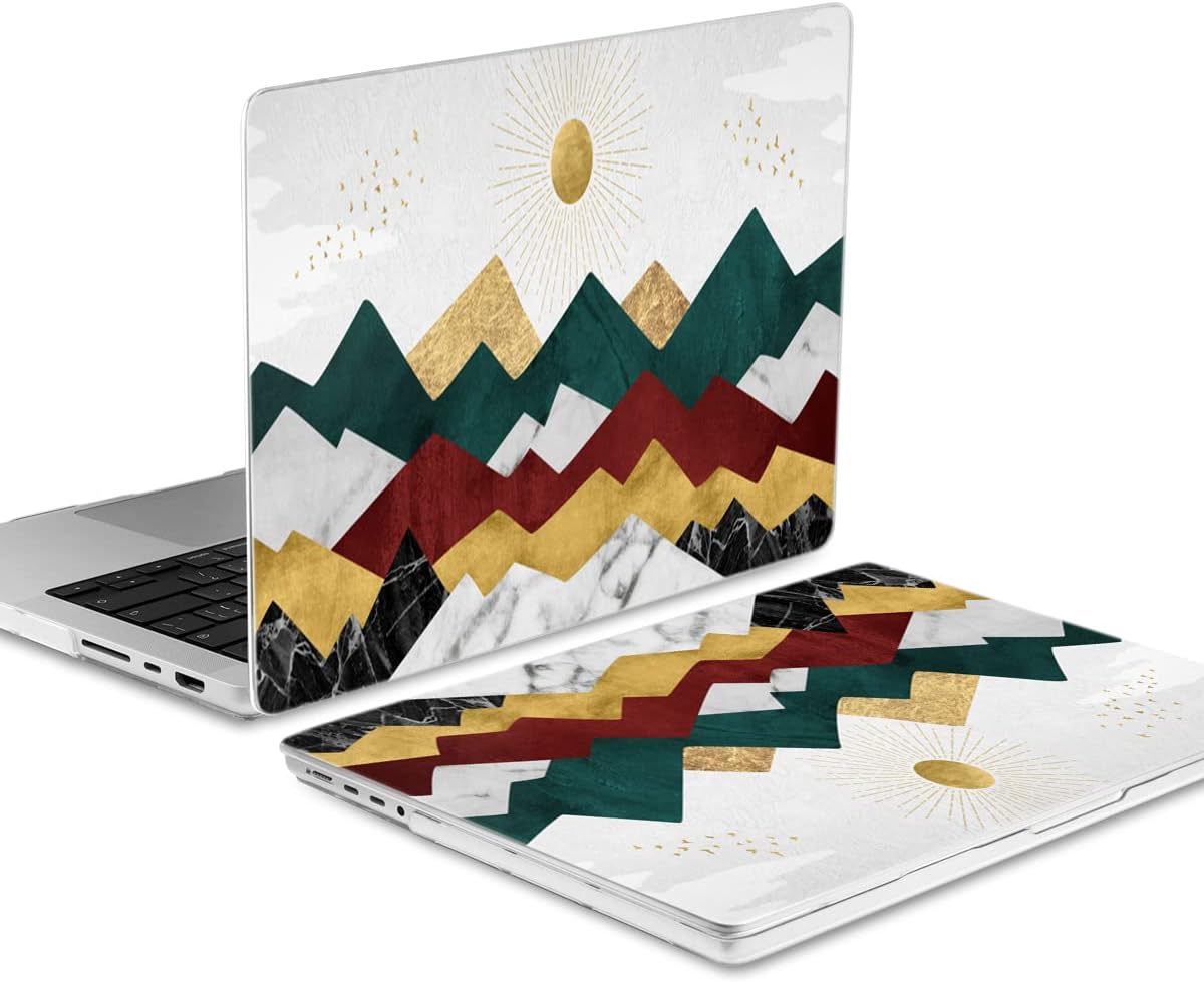 TWOLSKOO Compatible with MacBook Pro 14 inch Case 2023 2022 2021 Release M2 A2779 M1 A2442 Pro/Max Chip with Touch ID, Plastic Hard Shell Case & Keyboard Cover & Screen Protector, Sunrise