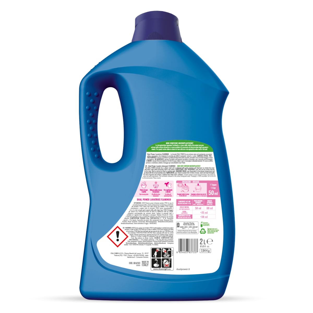 Detersivo Lavatrice Flamingo Dual Power Detersivo - Detergente líquido concentrado para ropa de colores - Detergente con aroma floral - 40 lavados 2L + llavero Beni Culinari gratuito