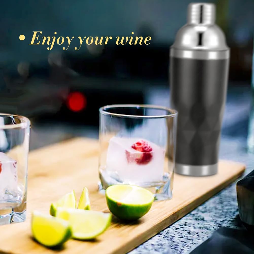 Insulated Cocktail Shaker Black -20oz Double Wall Vacuum Stainless Steel Martini Shaker with Built-in Strainer, Pro Leak-Proof Weighted Shaker for Home Bar, Premium Bar Gift Set - Image 6