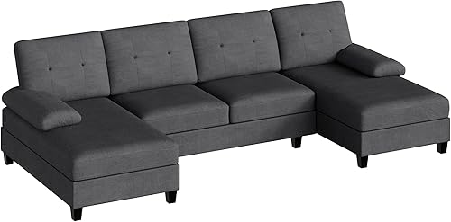 Miniatura 9 de Walsunny Sofás seccionales para sala de estar, sofá convertible en forma de U con diván doble, juego de sofá modular de 4 asientos para apartamento,