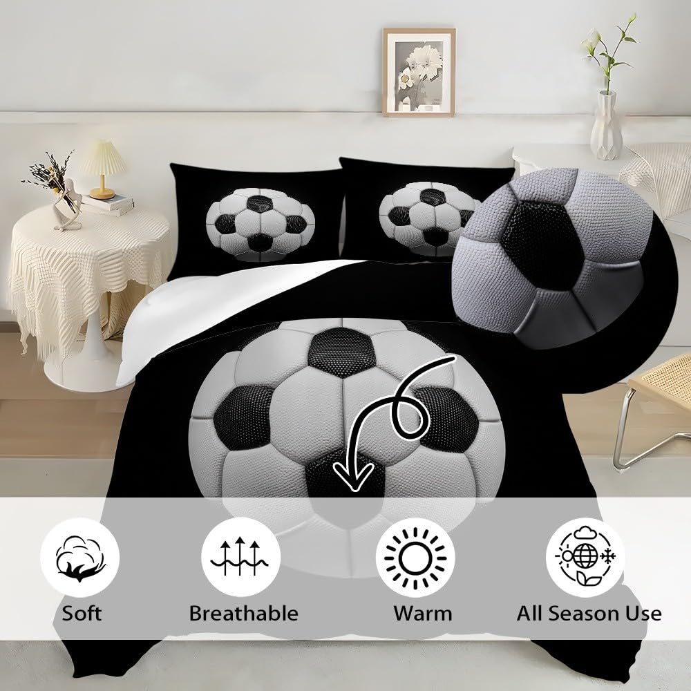 Miękka mikrofibra sportowa piłka nożna zbliżenie poszewki na kołdrę 240 x 220 cm wygodna i oddychająca pościel 3-częściowy zestaw hipoalergiczny biały poszewka na kołdrę na wszystkie pory roku