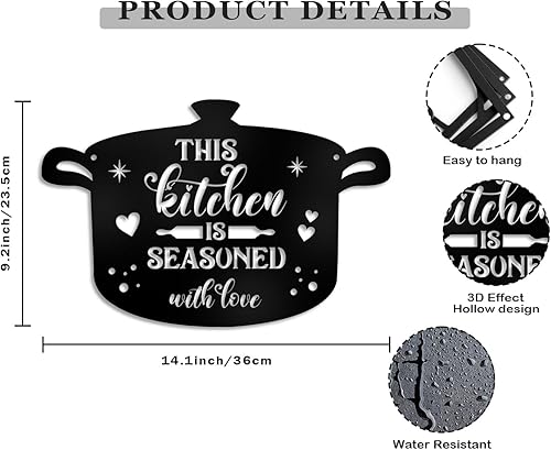 Miniatura 2 de Decoración de pared de metal para cocina, letreros de cocina negros huecos para colgar en la pared con divertido dicho inspirador, acento moderno de