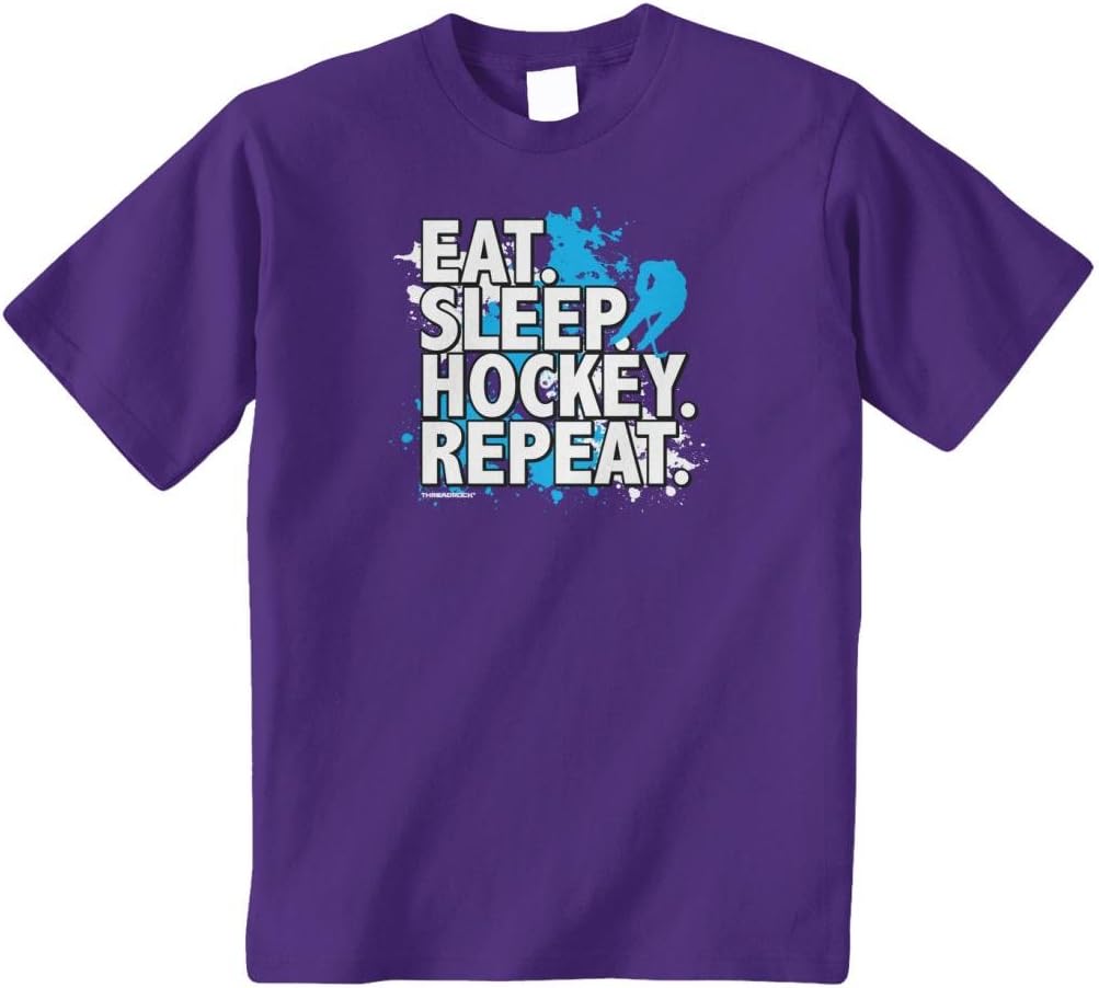 Threadrock Big Boys' Eat Sleep Hockey Repeat Youth T-Shirt