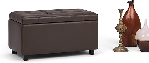 Miniatura 4 de SIMPLIHOME Cosmopolitan - Otomana rectangular de almacenamiento de 34 pulgadas de ancho en piel sintética vegana marrón chocolate, montada, para