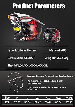 Flip Up Front Full Face Helmet Modular Motorcycle Helmet DOTECE Approved Motorbike Crash Helmet with Double Visors Racing Helmet for Men Women Adult Modular Motocross Helmet