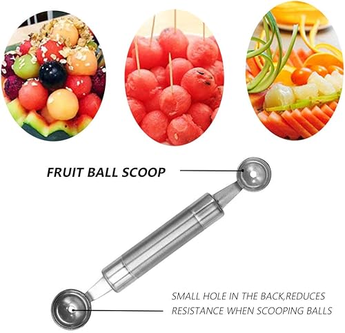Miniatura 5 de UOIXPUHUO 2 cucharas de melón, formas de cortador de frutas de acero inoxidable, herramienta multifuncional para tallar ensaladas de frutas