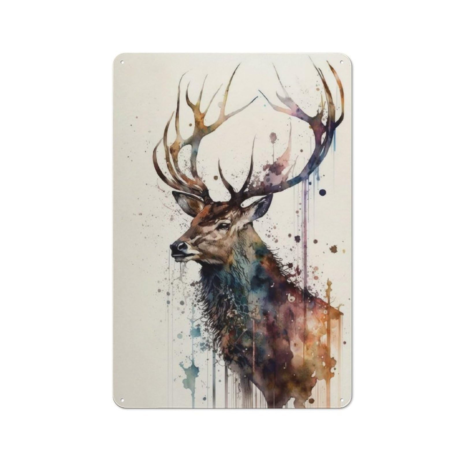 Junmoney Deer Watercolor Retro Metal Sign With Design 30X20cm, Nostalgic Vintage Wall Decor For Kitchen, Hallway, Bar Or Small Cafe