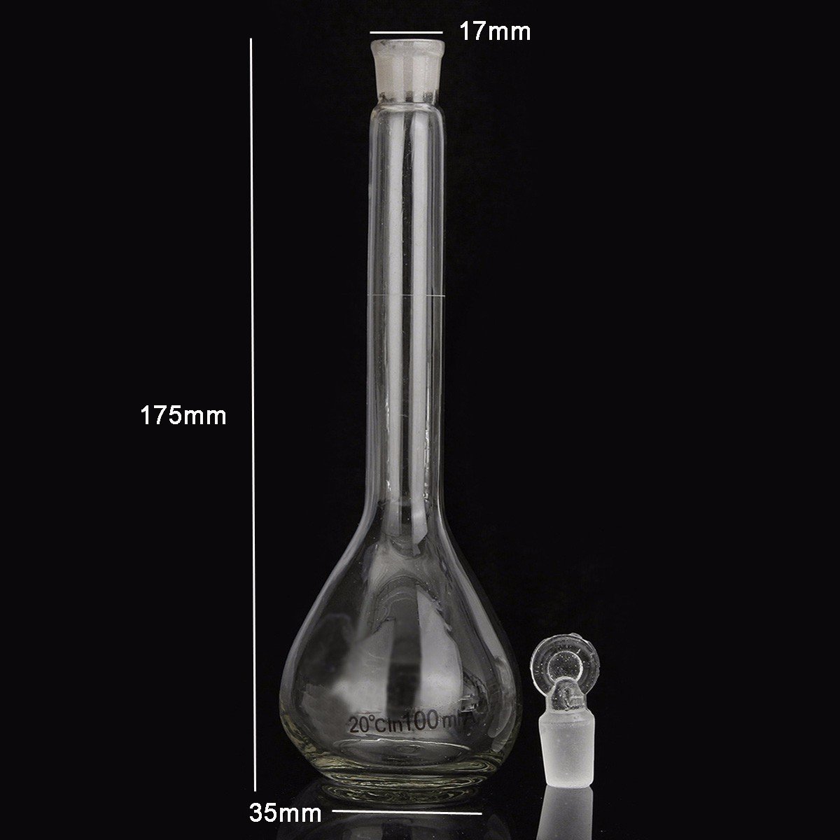Fiole Jaugée En Verre Borosilicaté Transparent, 100 Ml, Avec Bouchon