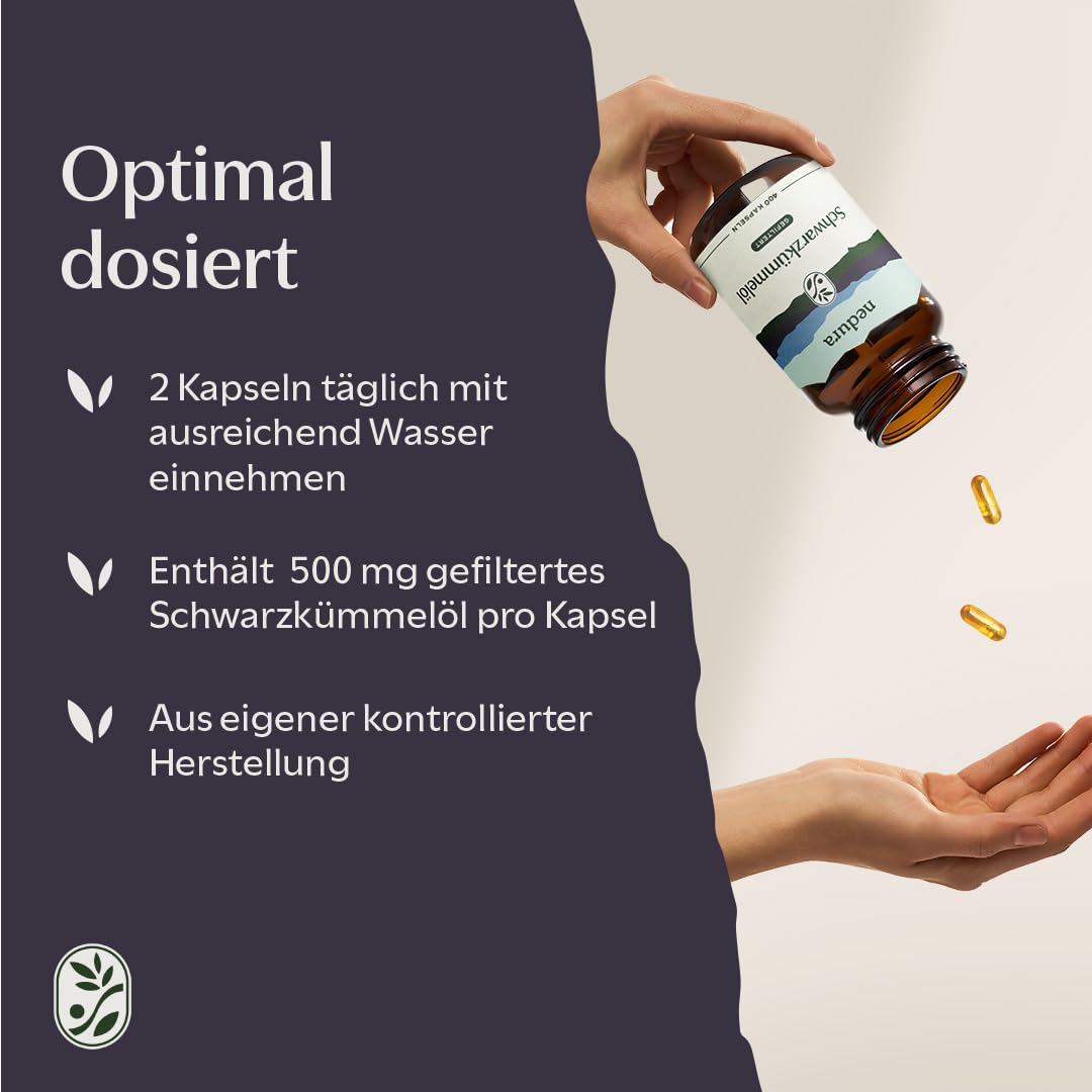 nedura® Schwarzkümmelöl Kapseln – Premium Schwarzkümmel aus dem Orient in eigener Deutscher Manufaktur kaltgepresst & abgefüllt – 400 Stück in veganer Kapselhülle – 1000 mg Tagesdosis