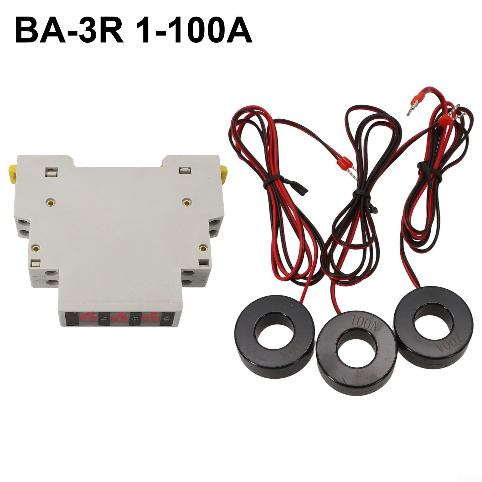 Mini amperometro digitale trifase su guida DIN con display a LED, rilevamento corrente 1-100A, intervallo di tensione AC80-500V 50/60Hz per monitoraggio elettrico industriale o commerciale