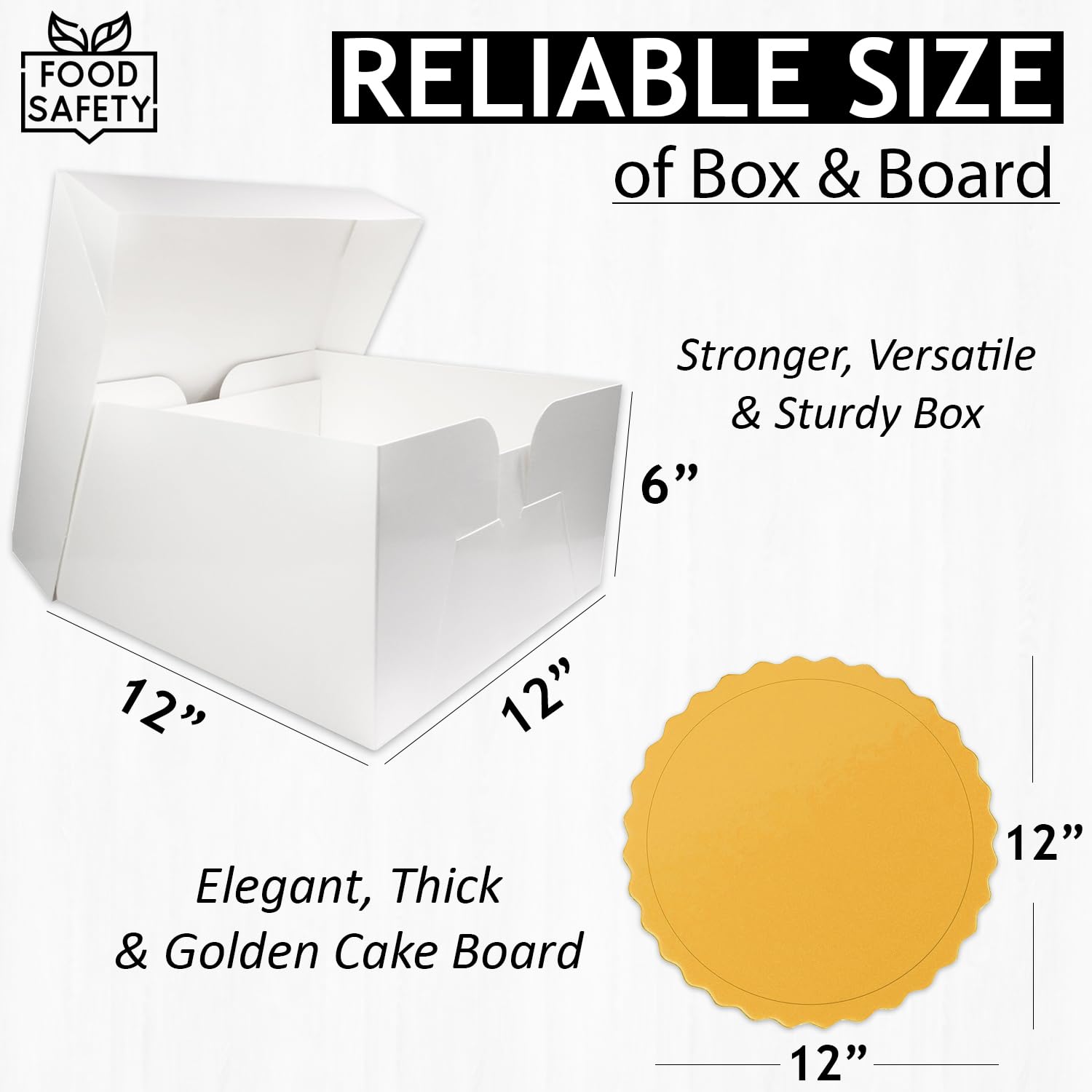 Cake Box 12 Inch Pack of 5, Includes 5 White Cake Boxes with Removable Lids and 5 Golden Cake Boards - Image 4