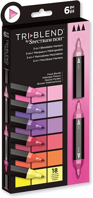 Crafter's Companion Spectrum Noir Triblend Alcohol Markers Unique 3-in-1 Blendable Effect-6 Coloured Pen Kit Shades, Floral Blends, One Size