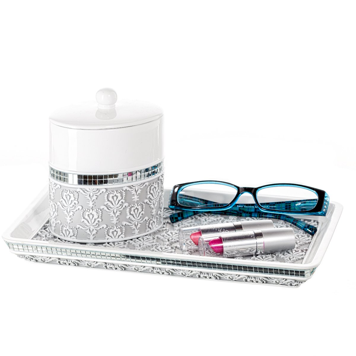 Damask Cotton Swab Holder - Elegant Bathroom Accessory -4
