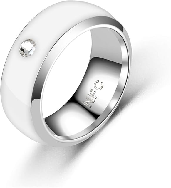 NFC Smart Ring Multifunctional Intelligent Ring Smart Wear Finger Digital Rings Connect Phone Equipment (Color : White, Ring Size : 7)
