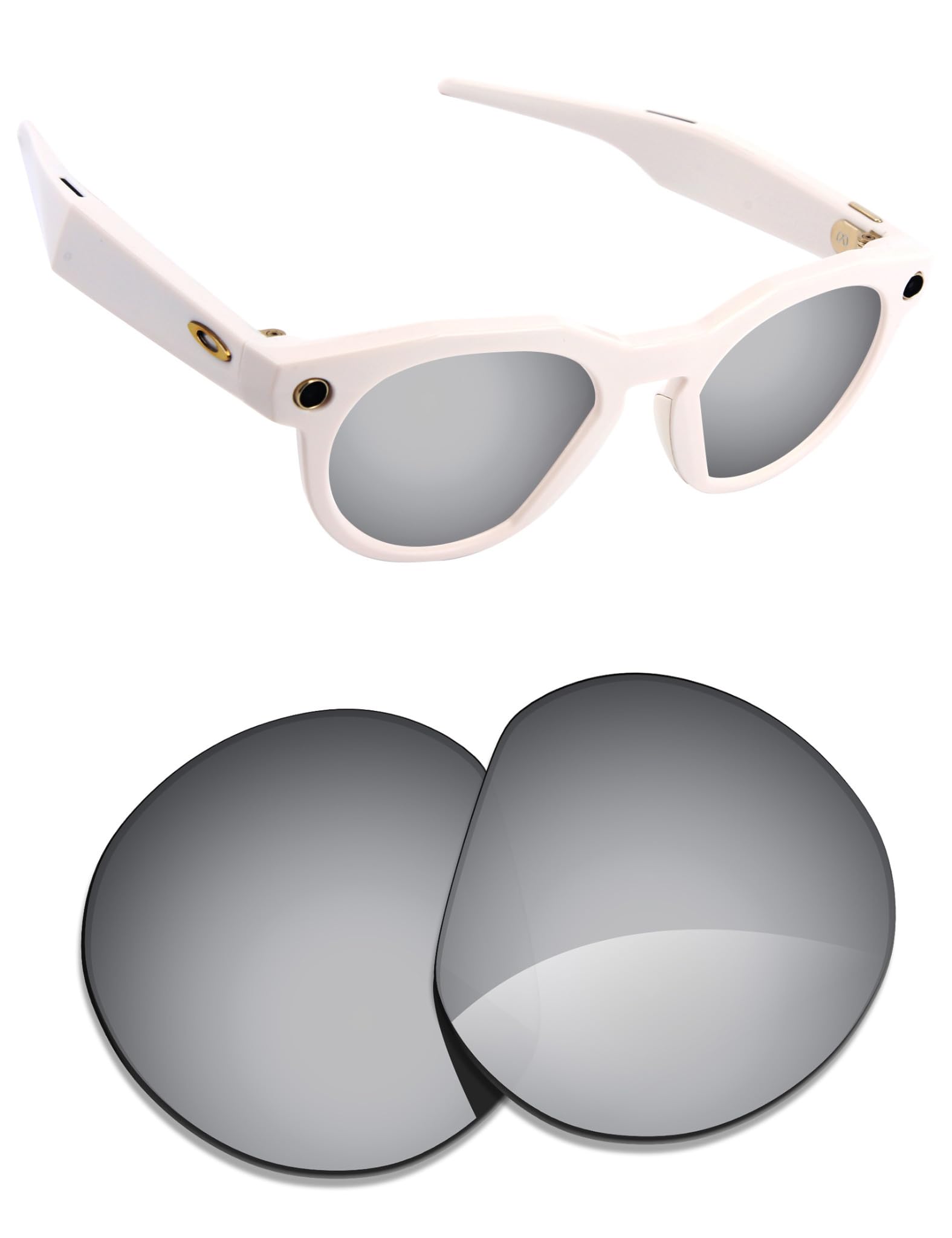 Photo 1 of Alphax Silver Titanium Mirrored Polarized Replacement Lenses for Oakley Meta HSTN OW8002-51mm Smart Glasses