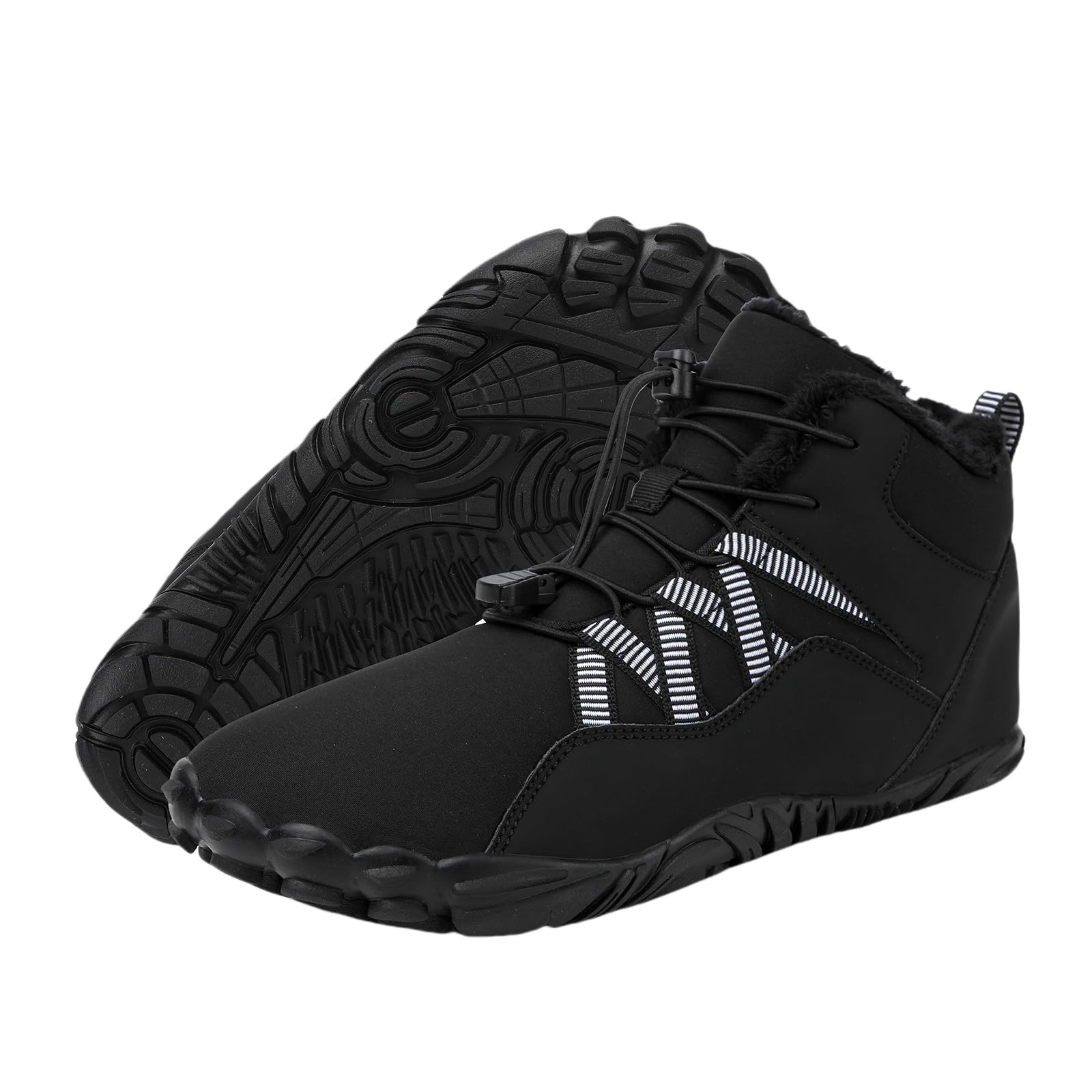 Hiking Boots Women Men,Winter Fur Lined Warm Snow Boots,Fuzzy Waterproof Hike Barefoot Boot,Wide Toe Box Ankle Booties,Zero Drop Sole Walking Shoes,