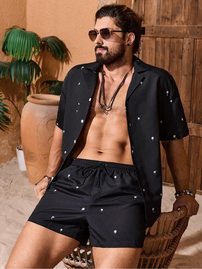 Image of GRECIILOOKS Men's Co Ord Set |Printed Shirt and Shorts Set for Men |Summer Loungewear, Beachwear & Night Suit for Daily Comfort | Nightwear Set for Mens