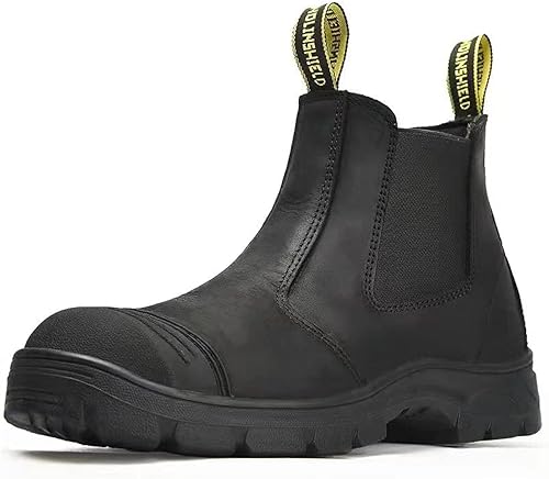 NOLINSHIELD - Botas de trabajo con punta de acero para hombre, sin cordones, ligeras, repelentes al agua, capa superior de cuero, antideslizantes