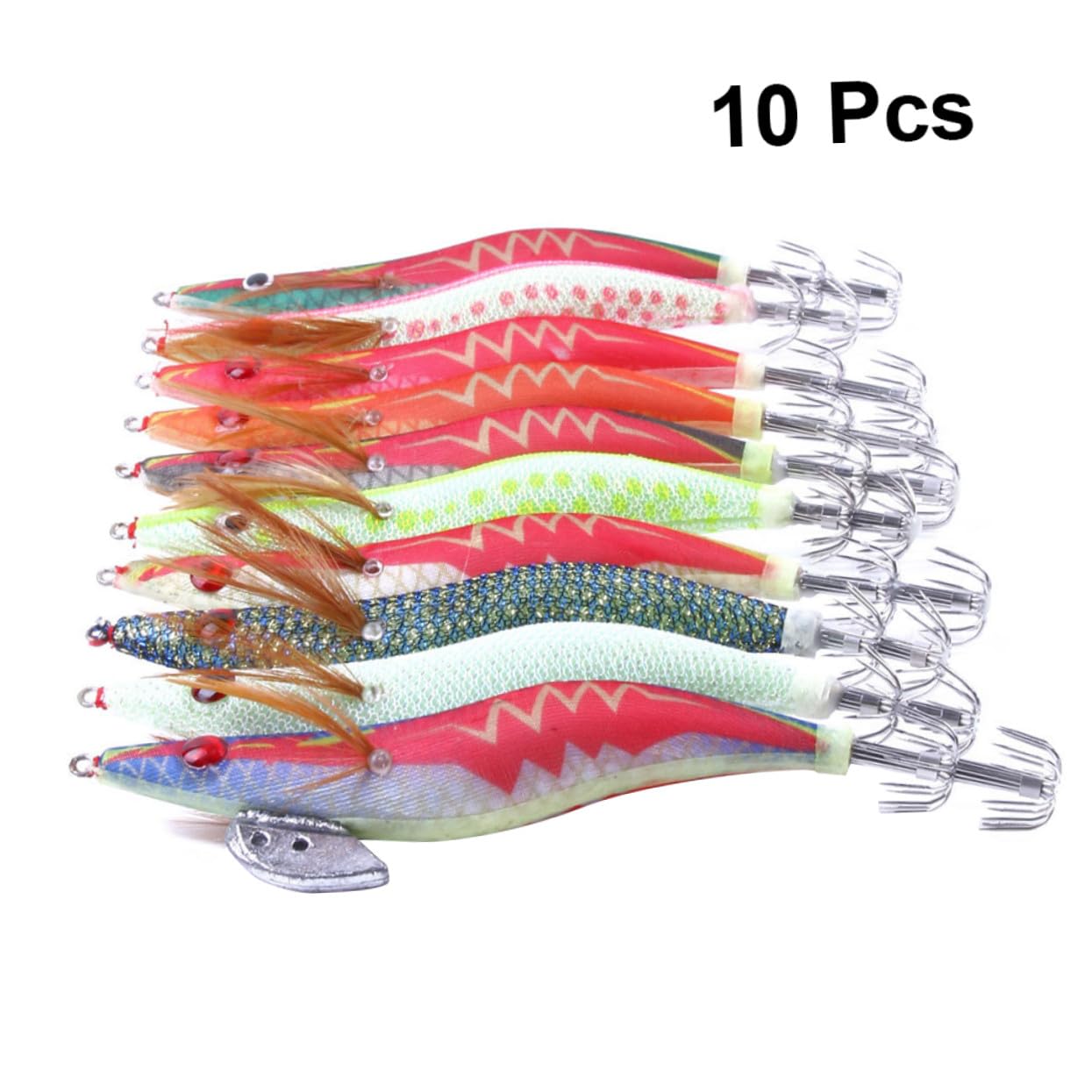 Anneome 10 Señuelos de Pesca Luminosos para Calamar y Octópodo, Cebo Artificial de Plástico Verde Claro, Alta Resistencia para Agua Dulce y Salada