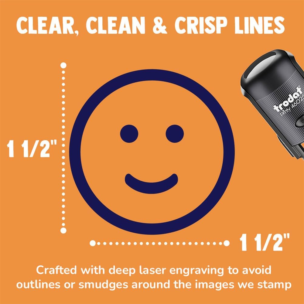 Happy Face Smile Good Job Self-Inking Rubber Stamp Ink Stamper for Stamping Crafting Planners - 1-1/2 Inch Large - Black Ink