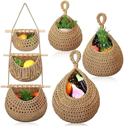 Perfsign 4-Pack Hanging Storage Baskets | Linen Wall Baskets With Hooks | Boho Decor For Keys, Sunglasses, Wallet - View #10