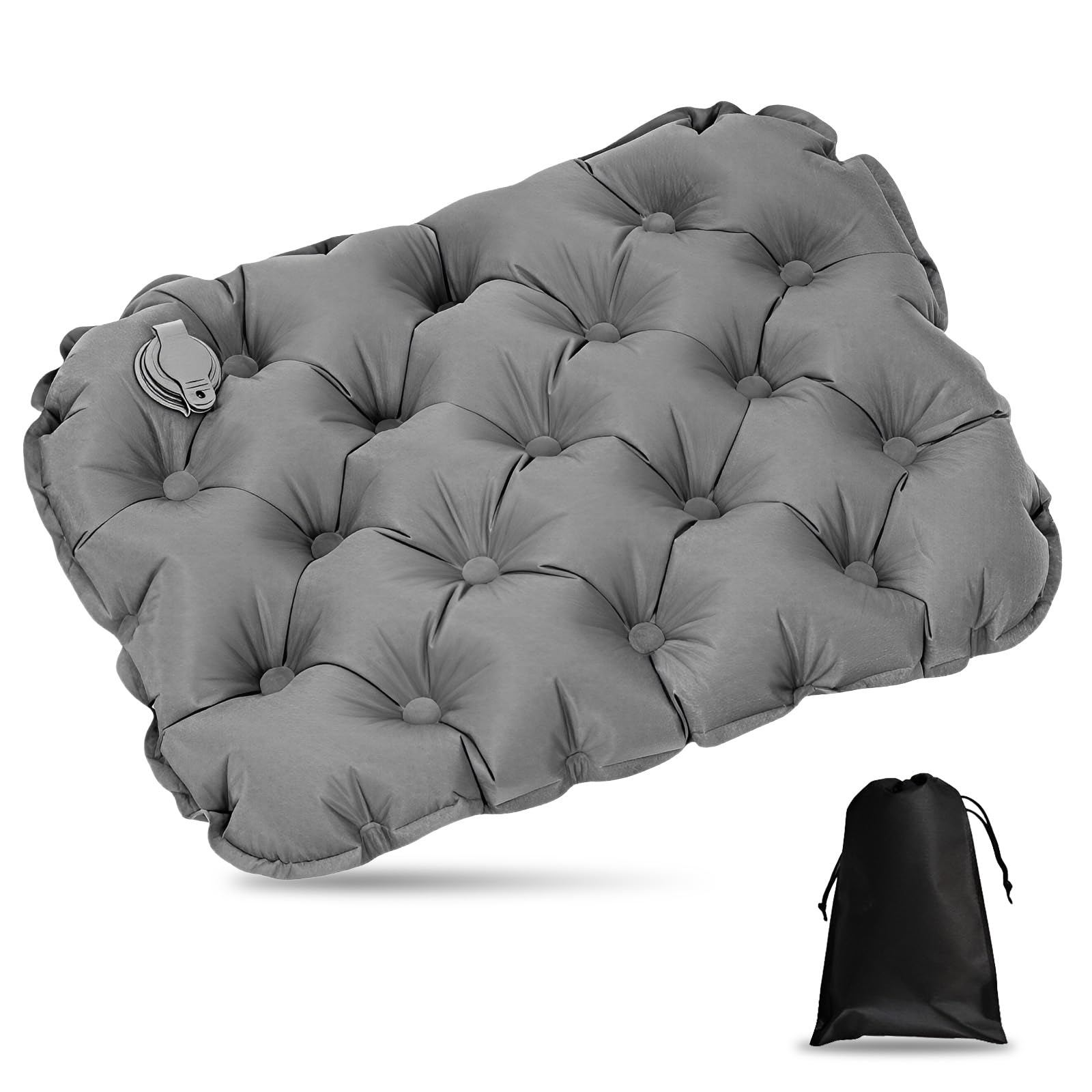 SCUML Inflatable Seat Cushion for Travel Airplane, Portable Air Seat Pad with Carry Bag, Foldable and Lightweight Sit Mat Pad for Camping Hiking Airplane and Long Sitting (Grey)