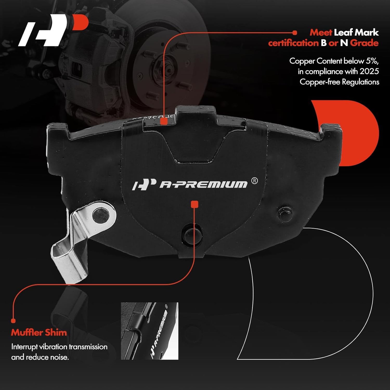 A-Premium 10.16 inch (258mm) Rear Solid Disc Brake Rotors + Ceramic Pads Kit Compatible with Select Hyundai Models - Elantra 1997-2006, Tiburon 1997-2001, with 4-Wheel Disc, 6-PC Set