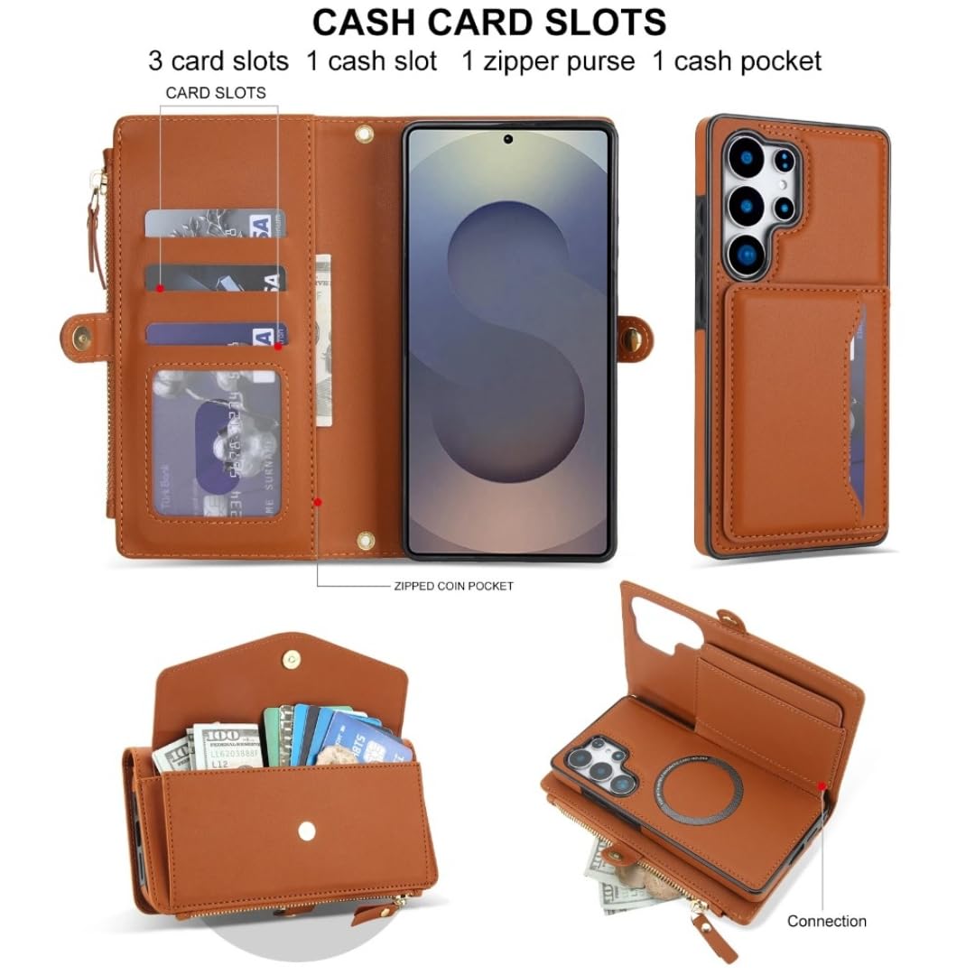 Étui Portefeuille bandoulière magnétique détachable avec Porte-Cartes pour Samsung Galaxy S25 Ultra S24 Plus S23 A16 A36 A56 A55 A35 A15 (pour Galaxy S22 Plus 5G/Noir)