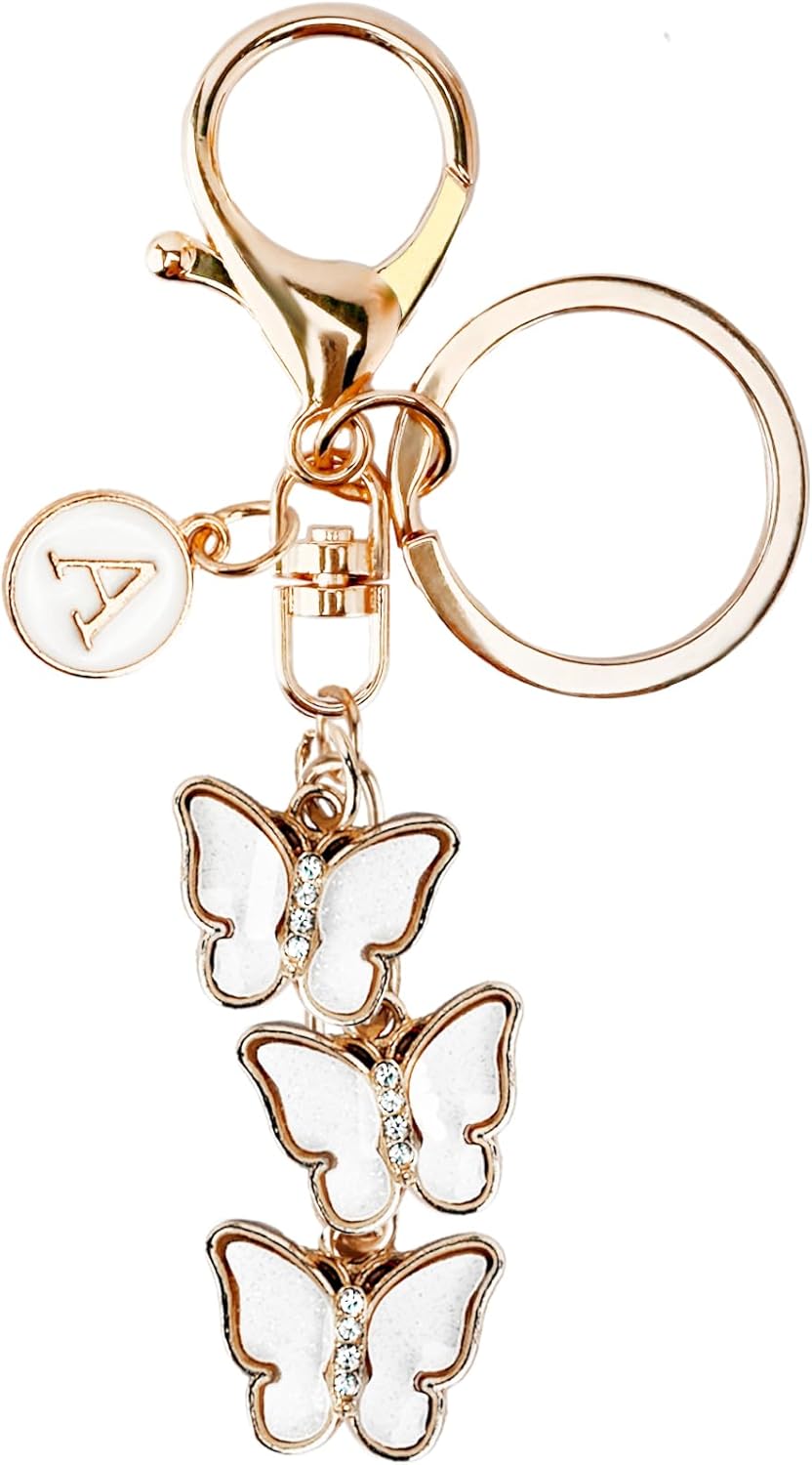 Bag Charms for Handbags- Cute Keychains for Women Car Keys Chain Accessories Beautiful Butterfly Letter Initial Charm