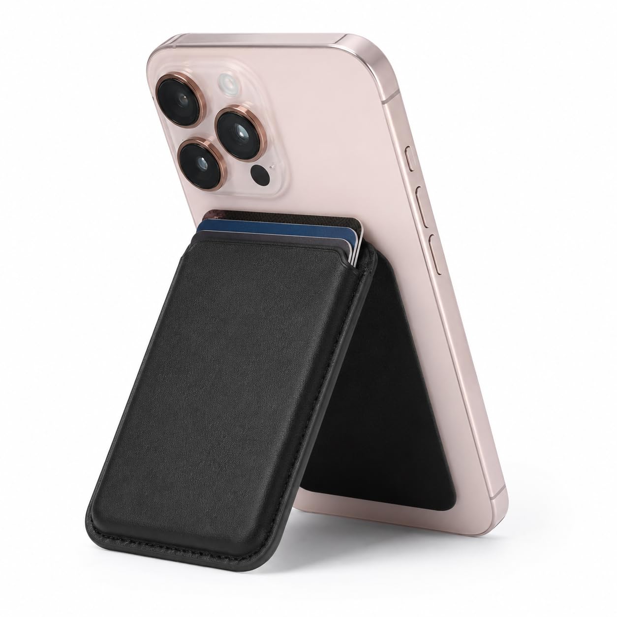 TDG Magnetic Wallet Stand | Premium Vegan Leather Magnetic Card Holder for MagSafe iPhone & Android | Built-in Phone Stand | Metal Ring Included | Holds Up to 3 Cards-image-23