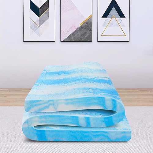 Hcore Cubrecolchón King de espuma viscoelástica de gel de 2 pulgadas para dolor de espalda, certificado CertiPUR-US, color azul