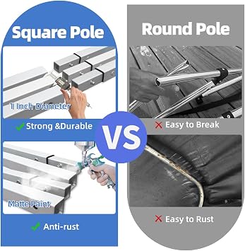 4 Bow Bimini Tops for Boat, 600D Fade and Crack Resistant Bimini Top Cover, Matte Square Support Poles, Black 8'L 54 H 4 Bow 8'L 54 H 85-90 W