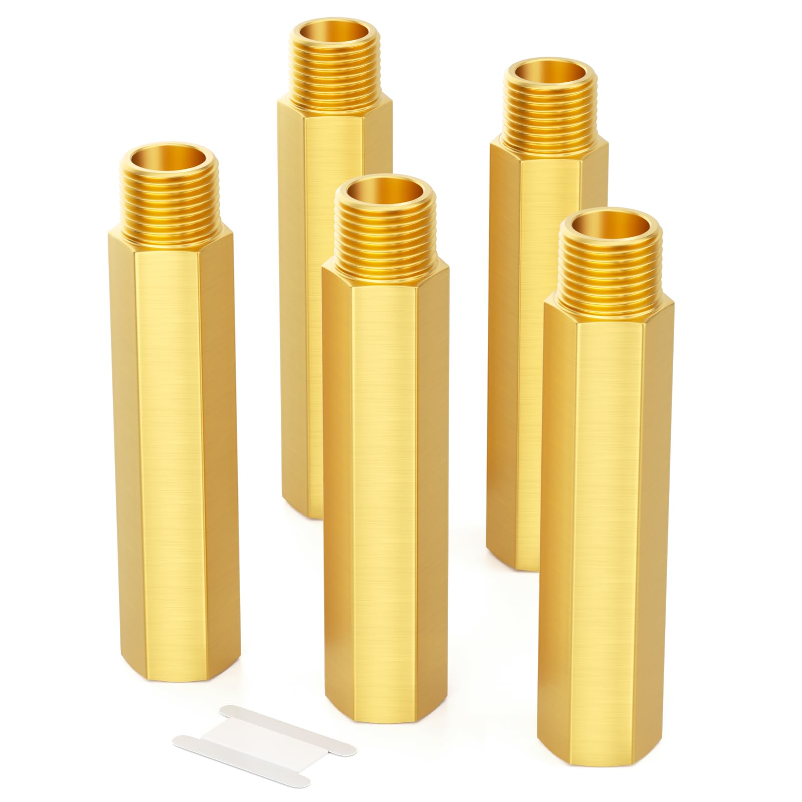 GASHER 5PCS 1/8" NPT (F x M) Brass Long Nipple 4" Length Pipe Fitting
